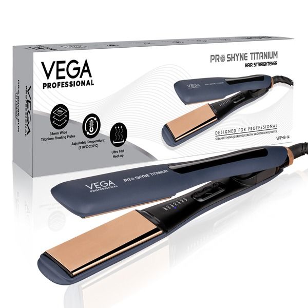 Pro-Shyne Titanium Hair Straightener with 38mm Wide Rose Gold Titanium Floating Plates for Enhanced Shine - VPPHS-14