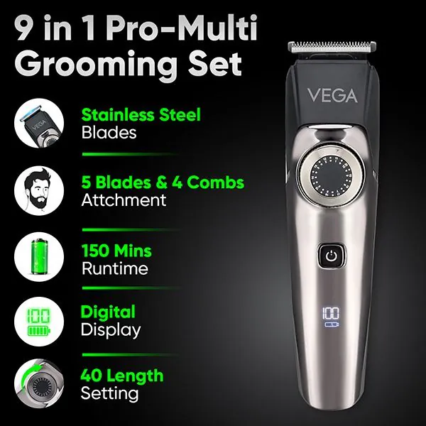 Vega 9-in-1 Pro Multi-Grooming Set – Ultimate Beard & Hair Trimmer