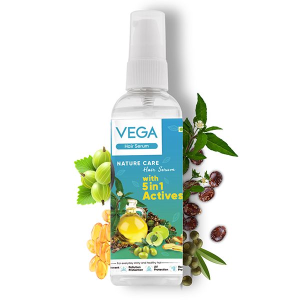 Vega Nature Care Hair Serum for Men & Women with 5 in 1 actives |UV & Pollution Protection | Contains Bhringraj, Olive, Amla, Castor & Vitamin E (100 ml) - VHSU-01