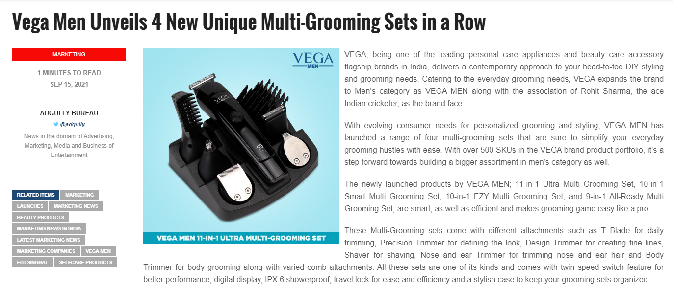 Vega Men Unveils 4 New Unique Multi-Grooming Sets in a Row