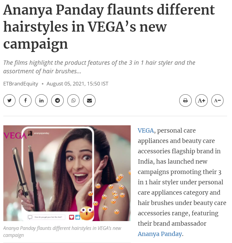 Ananya Panday flaunts different hairstyles in VEGA’s new campaign