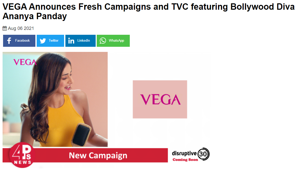 VEGA Announces Fresh Campaigns and TVC featuring Ananya Panday