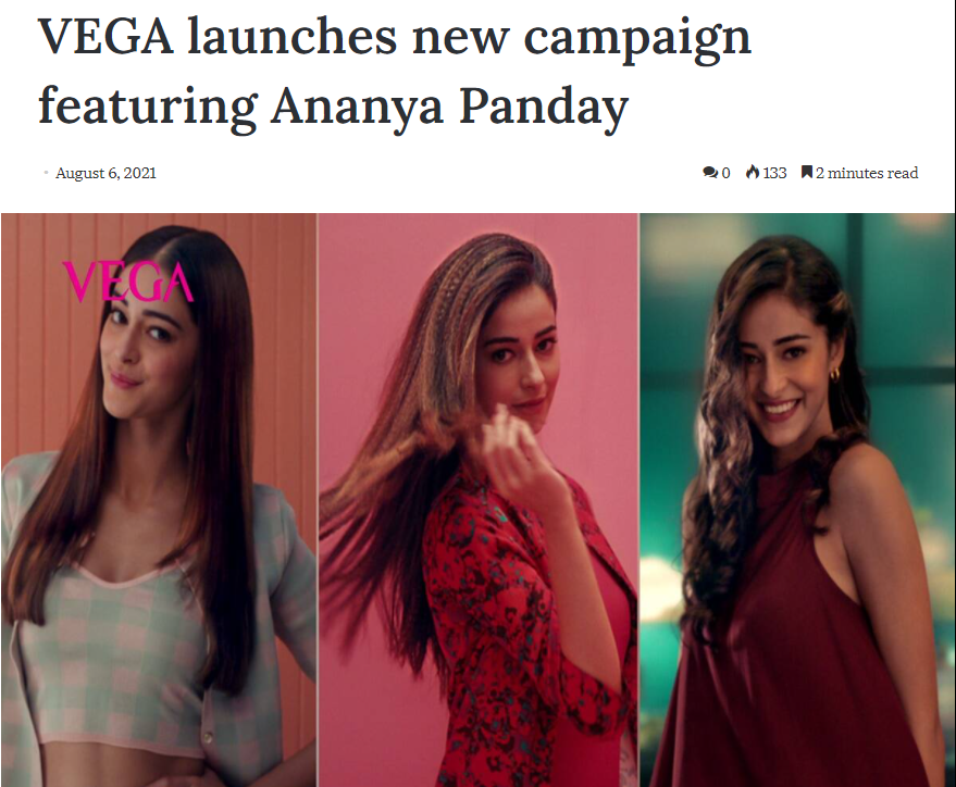 VEGA Announces Fresh Campaigns and TVC featuring Bollywood Diva Ananya Panday