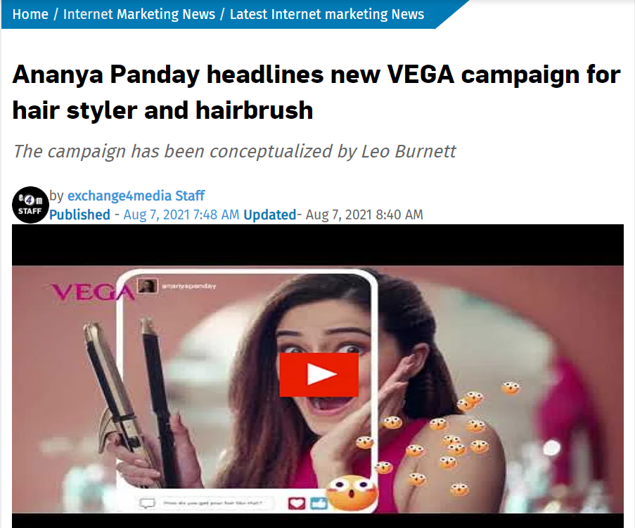 Ananya Panday headlines new VEGA campaign for hair styler and hairbrush
