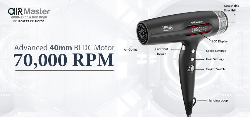 Airmaster 2000-2400W Brushless DC Motor Hair Dryer features