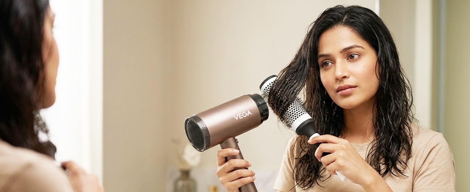 Using-Hair-Dryer and Brush