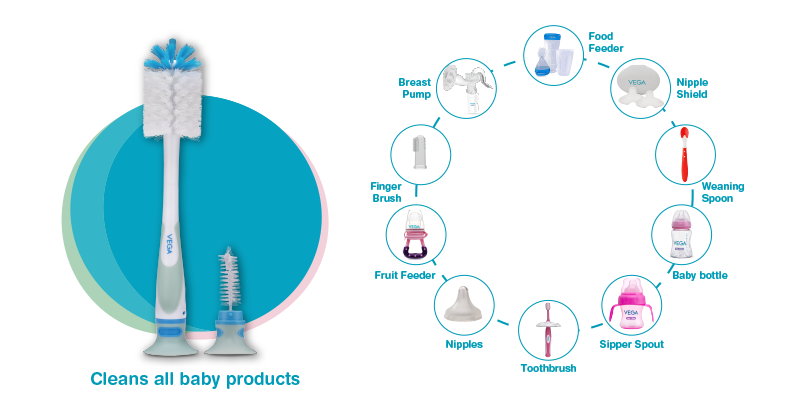 Vega Baby & Mom 2 in 1 Bottle & Nipple Brush