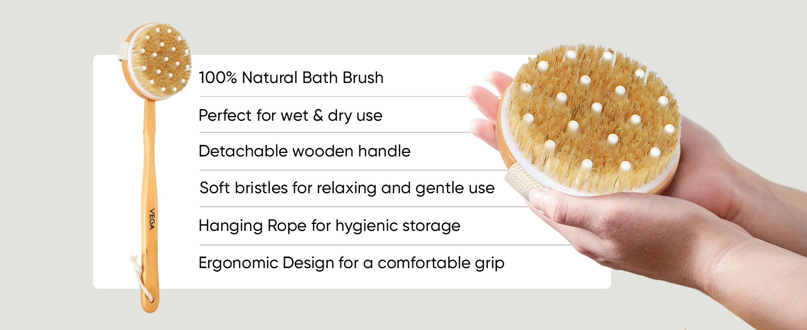 Vega Bristle Bath Brush With Massager